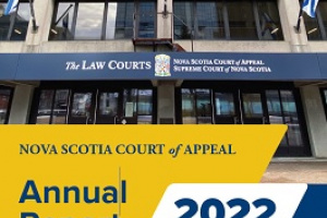 Cover of an annual report showing the front of the Law Courts building. 