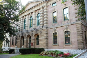 Provincial Court Building with gardens out front.