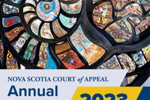 Cover of 2023 Annual Report displaying image of artwork at the Law Courts. 