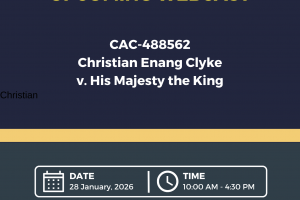 A graphic with hte word "Nova Scotia Court of Appeal. Upcoming Webcast. CAC-488562 - Christian Enang Clyke v. His Majesty the King. Date: 28 January, 2026. Time: 10:00 AM - 4:30 PM. Courts.ns.ca/operations/webcasts."